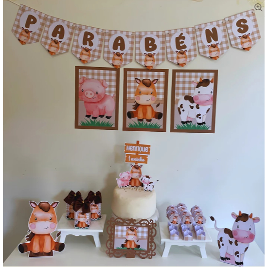 Kit Festa Fazendinha Marrom Personalizado Só um Bolinho | Mesversário Aniversário | Lembrancinha