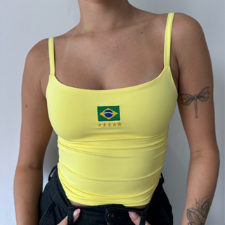 Regata Feminina Brasil Bordado Premium Poliamida Tecido Gelado Justinho em Oferta na Shopee