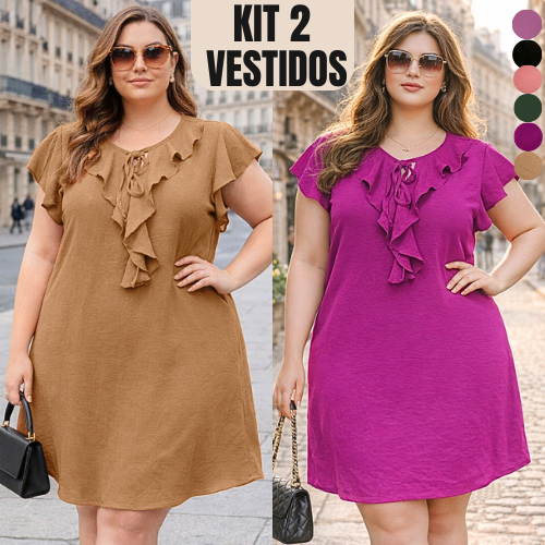 VESTIDO PLUS SIZE FEMININO KIT 2 VESTIDOS FEMININOS ELEGANTE MODA FEMININA ESTILOSA ELEGANTE TENDENCIA VERSATIL SOCIAL
