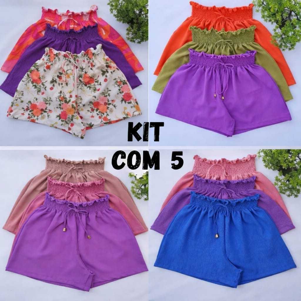 kit 5 Short Feminino Soltinho Com Lastex Na Cintura Atacado Revenda