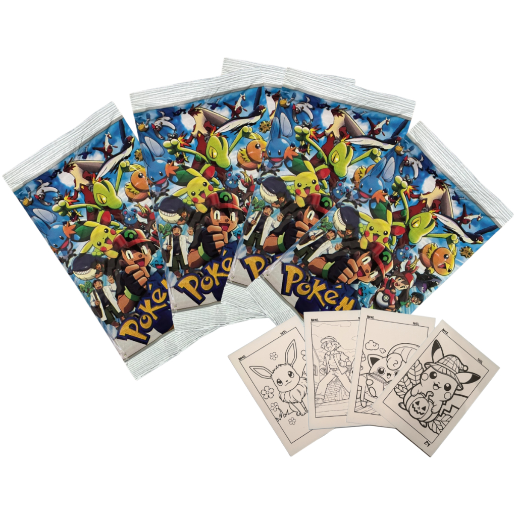 Kit 20 Cards Pokemon Desenho De Pintar Colorir Lembrancinha 5 Envelopes Red Ash Ketchum Brock