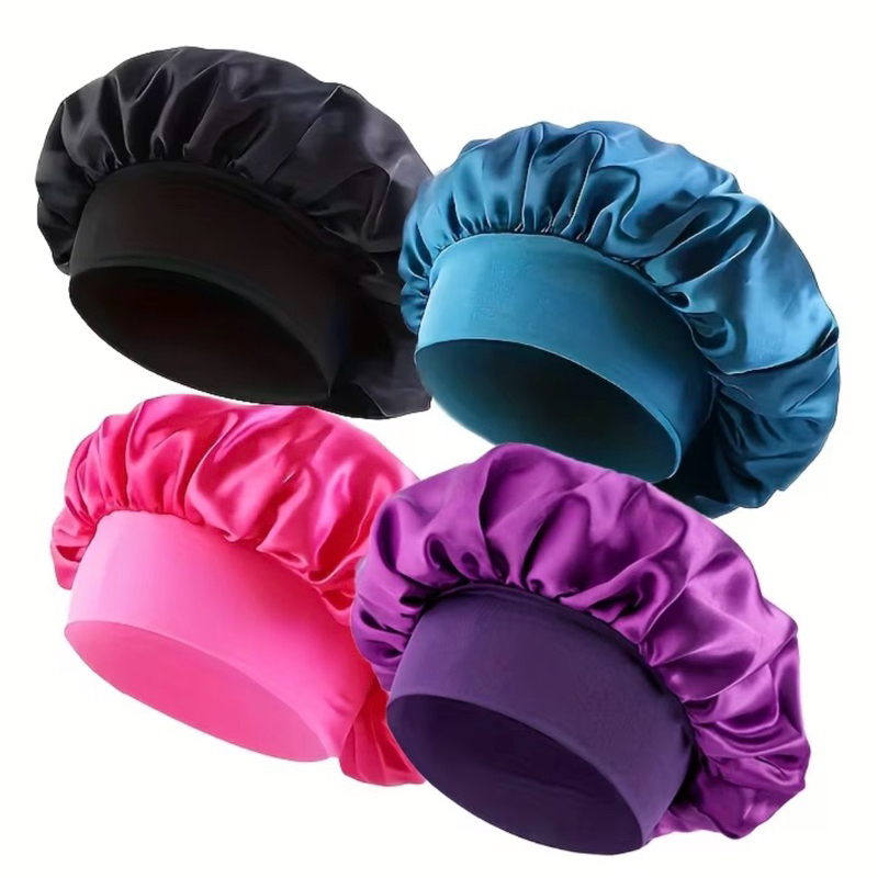 4pcs Gorros de Malha de Cetim Macios e Aconchegantes - Faixa Larga Elástica para Sono Noturno Confortável, Proteção
