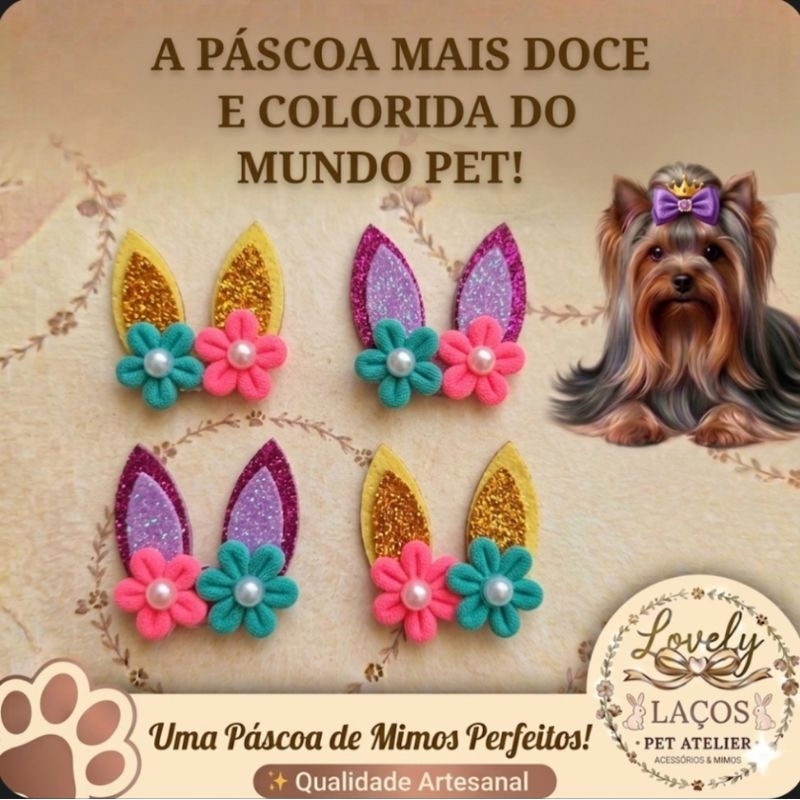 20 Adesivos Pet Páscoa Orelha Coelho | Laço Pet Autocolante Alta Fixação | Acessórios Pet Shop Cães Gatos