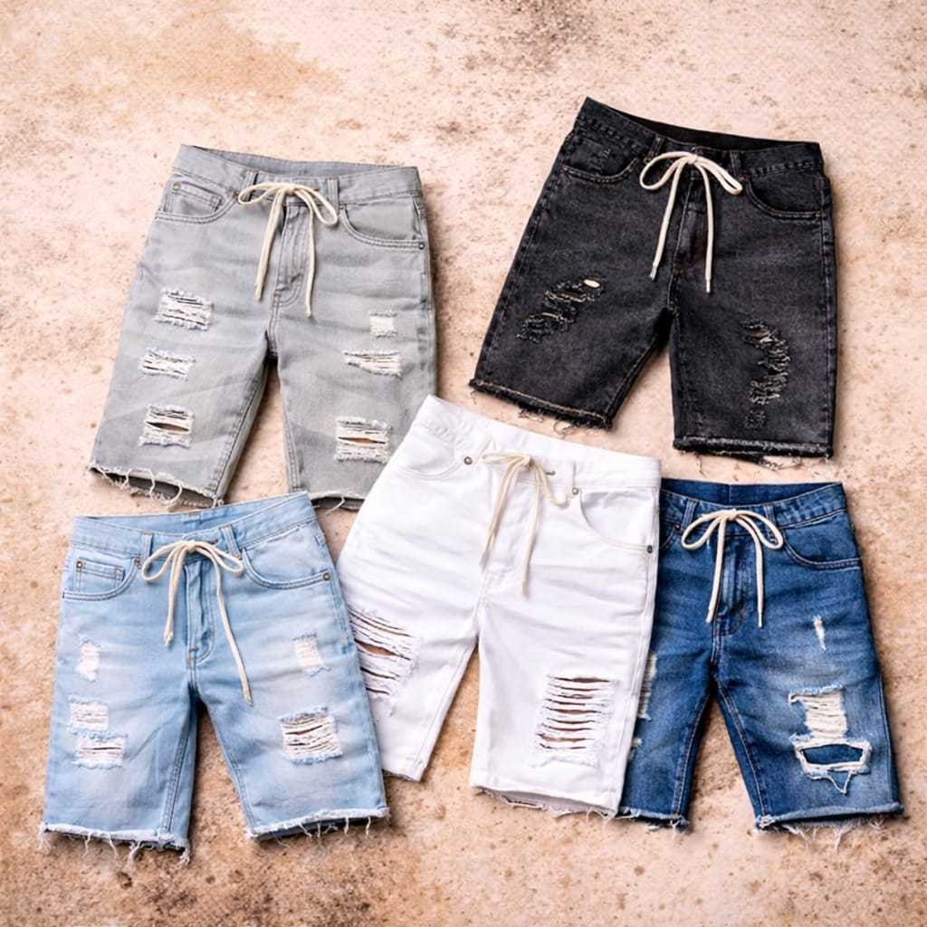 Kit Moda Masculina 5 Bermuda Jeans Modelo Jogador Rasgada Várias Cores Envio Imediato