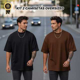 Kit 2 Camisetas Masculinas Oversized 100% Fio 30.1 Algodão Premium Gola Canelada Treino Academia PROMOÇÃO em Oferta na Shopee