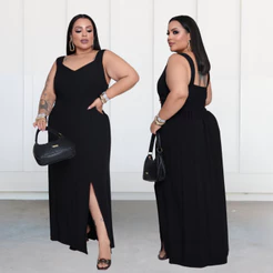 Vestido Longo De Alça Larga Com Lastex Nas Costas Plus Size