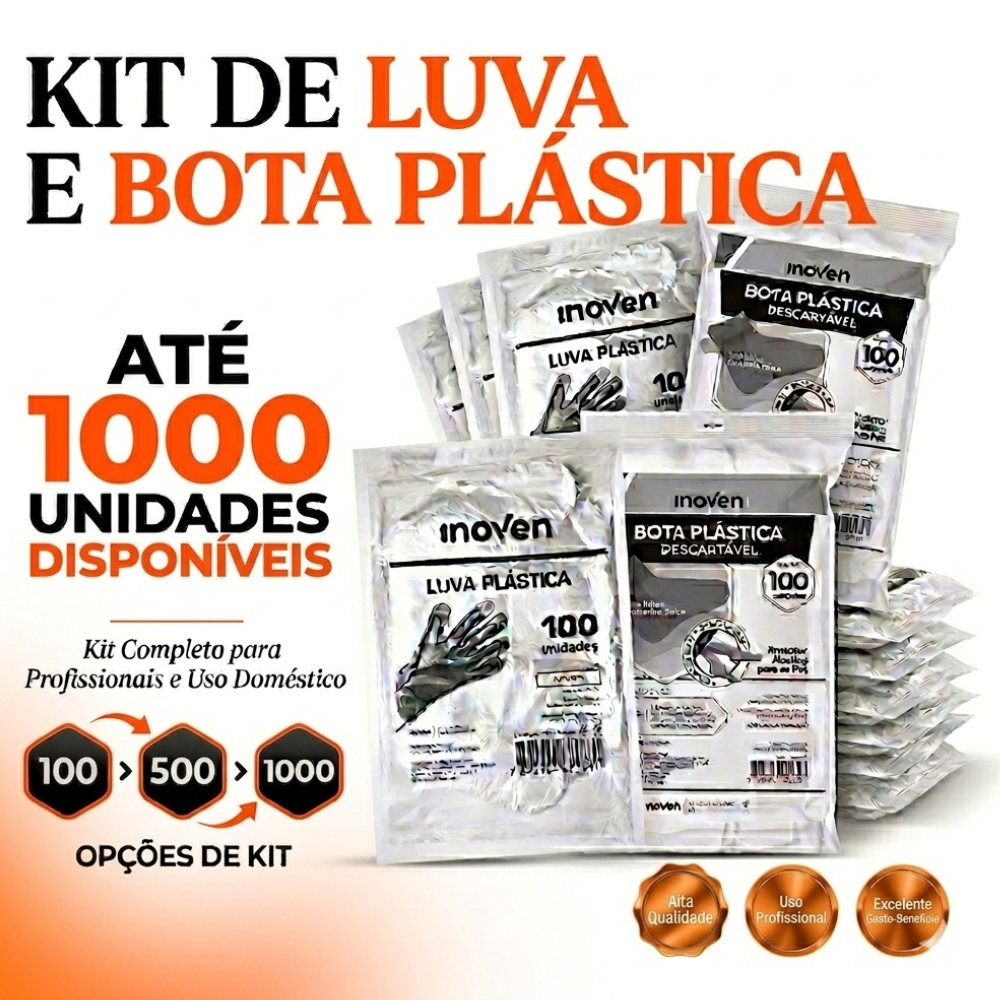 Luvas e Botas Plásticas kit c até 1.000 unidades Descartáveis - Inoven Pro Pé