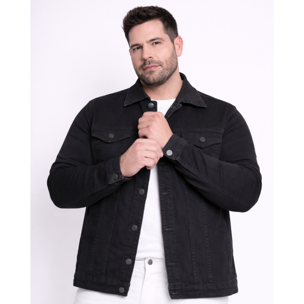 Jaqueta Plus Size Masculina Jeans Sarja Fit Colorida Casual