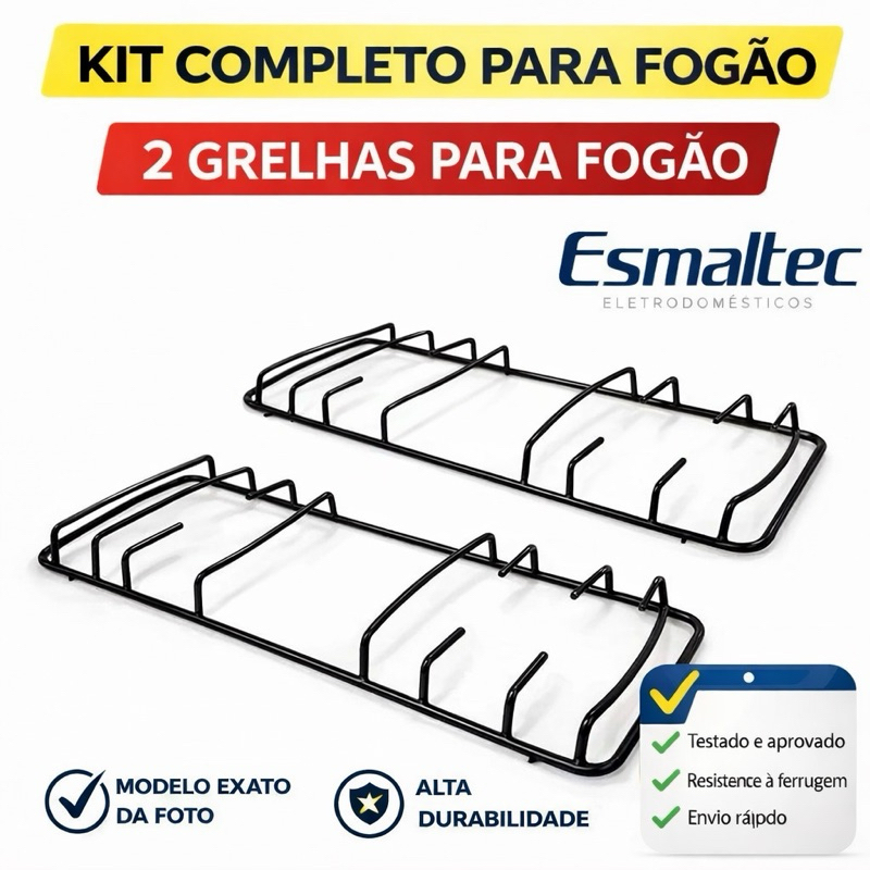 Kit 2 Grelhas  Para Fogão Esmaltec Veneza Bali Agata com Pino lateral