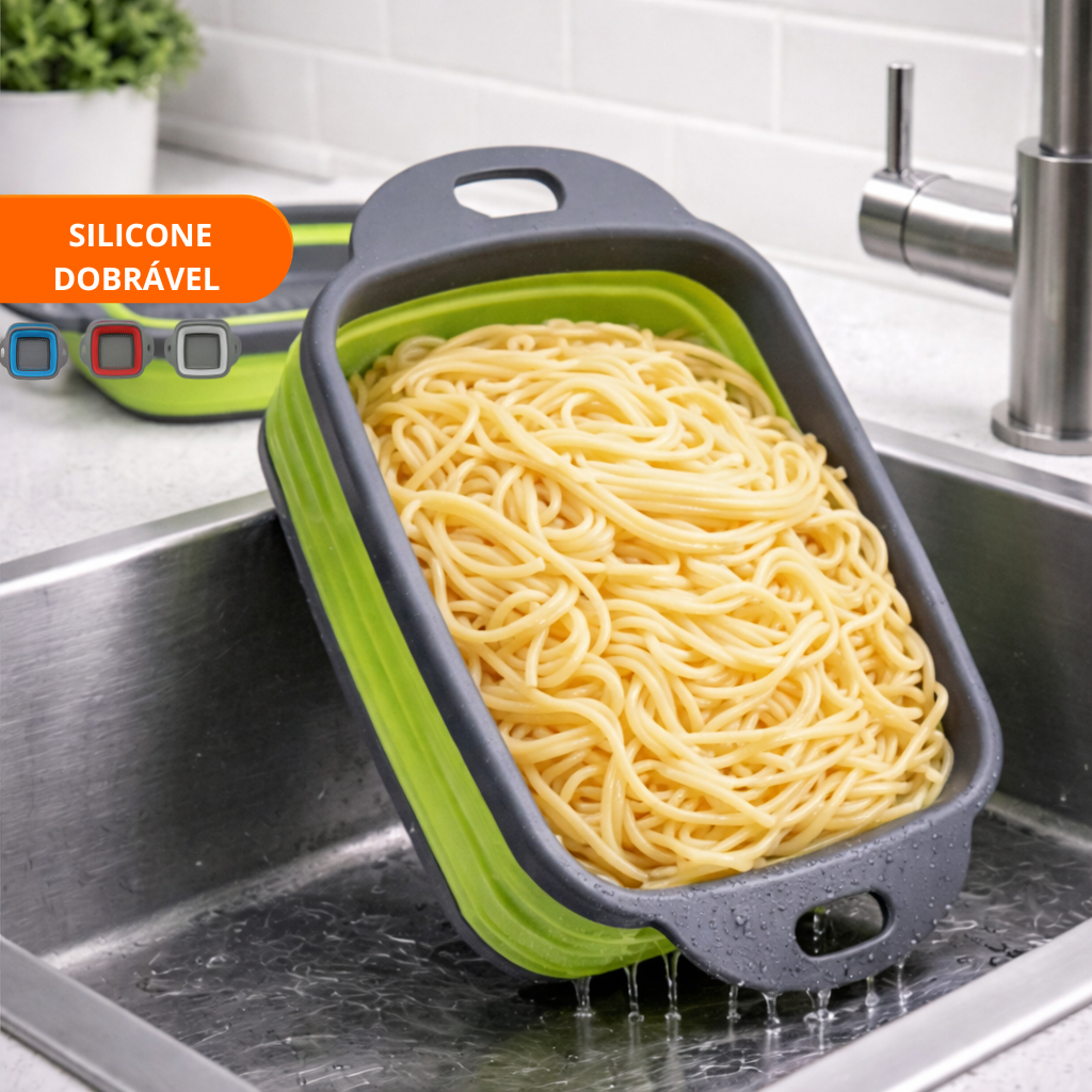 Escorredor De Macarrão E Alimentos Silicone Dobrável Ideal Para Frutas Legumes Utensílios Cozinha