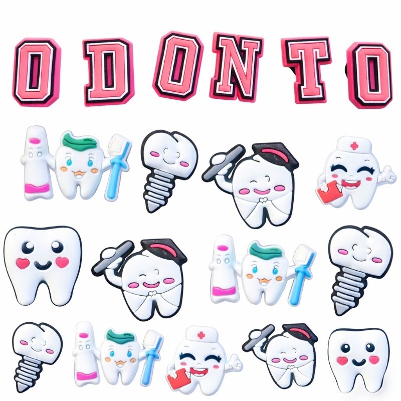 Kit 10 Pin Botons Dentista Letras Odonto Enfeites Para Sandália Babuche Removíveis