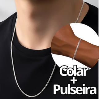 Kit Colar e Pulseira Conjunto Fininha 1x1 Prata Aço Inox em Oferta na Shopee