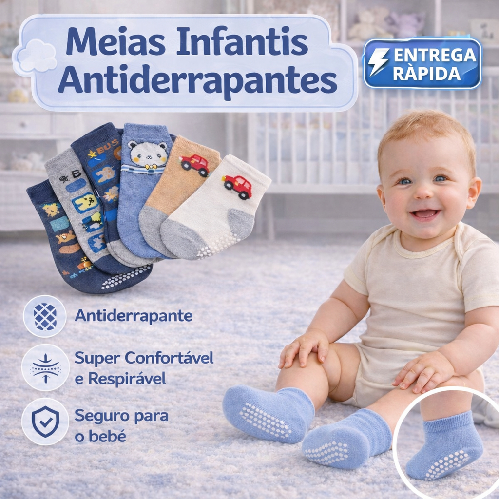Kit 03 /06 /12 pares de  meias antiderrapante infantil para menino em Oferta na Shopee