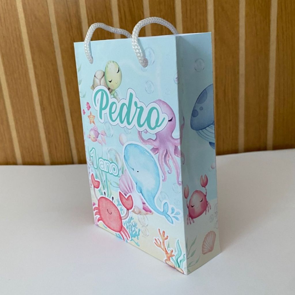 Kit Sacolinha 10|15|20 Personalizada Fundo do Mar Festa 10x15cm | Lembrancinha, Embalagem, Kit Presente com Alça