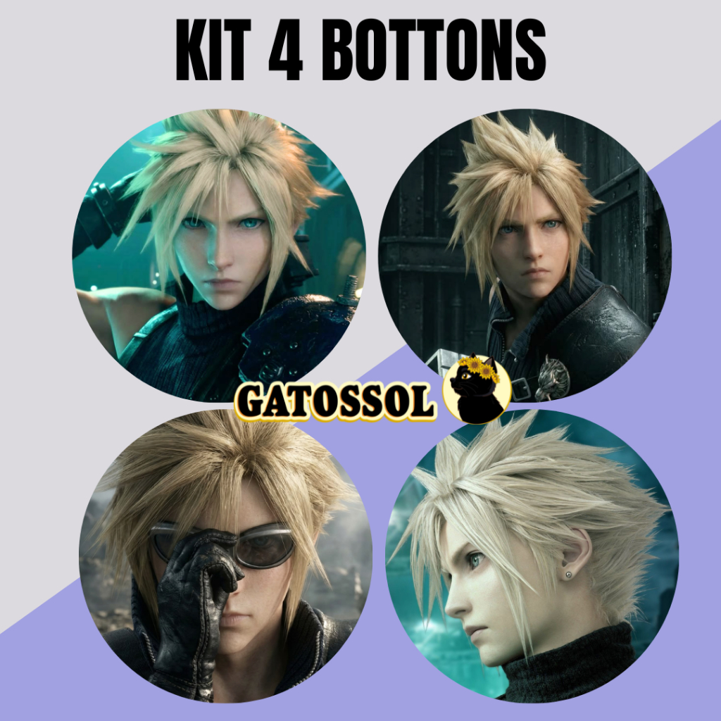 Kit 4 Bottons Final Fantasy VII Remake - NERD - GAME Bottom/botton - Boton- Broche alfinete - Botons - Button