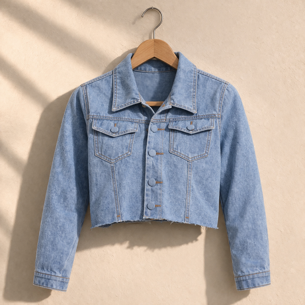 Jaqueta Feminina Jeans Manga Comprida Jaqueta Croped