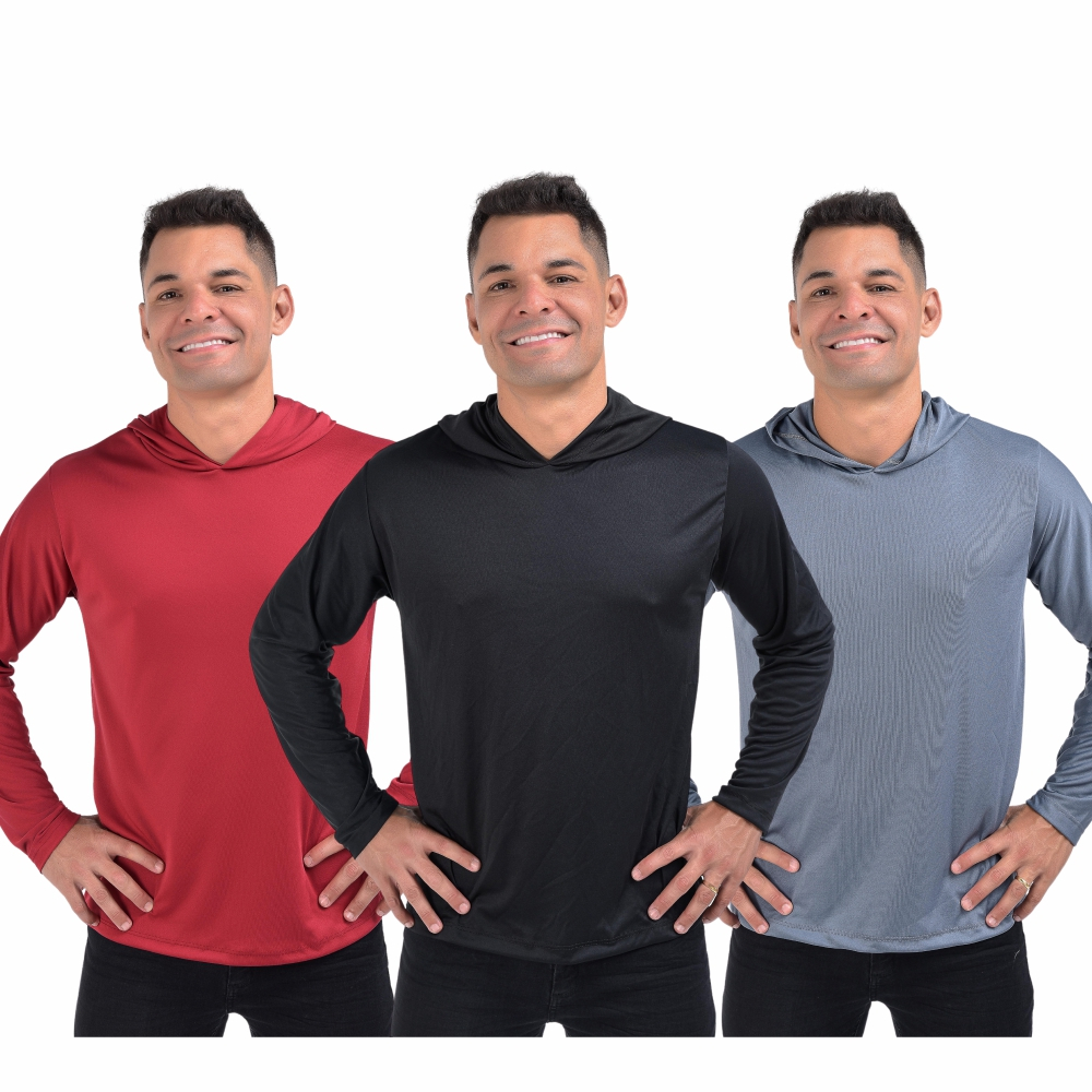 Kit Camisa Camiseta Dry fit Manga Longa Esportiva com Capuz Masculina Proteção Uv Touca Academia Treino em Oferta na Shopee