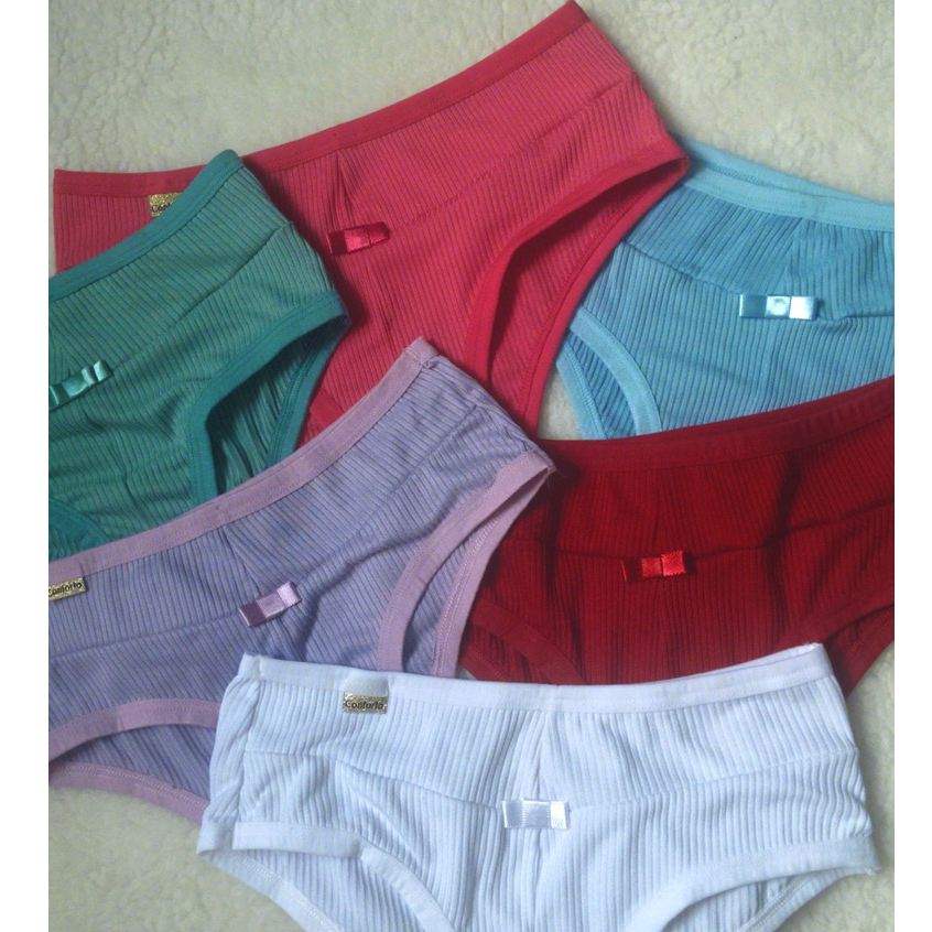 Kit 5 Calcinhas Feminina Conforto Algodão Canelada Lateral Larga Cintura Alta
