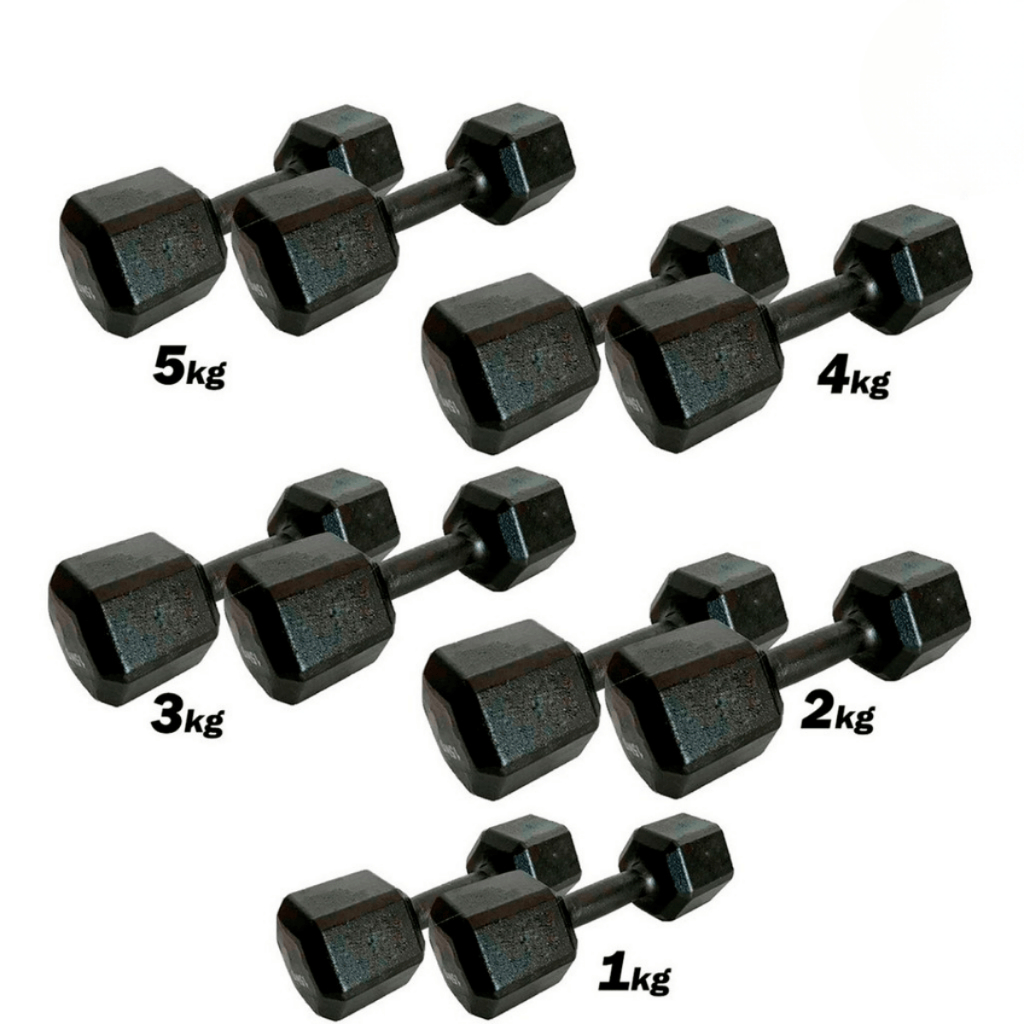 Kit Halter Sextavado 1 a 5kg Pintado 10 Unidades One Life Sports Treino Musculação