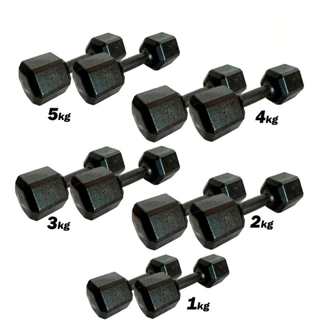 Kit Halter Sextavado 1 a 5kg Pintado 10 Unidades One Life Sports Treino Musculação