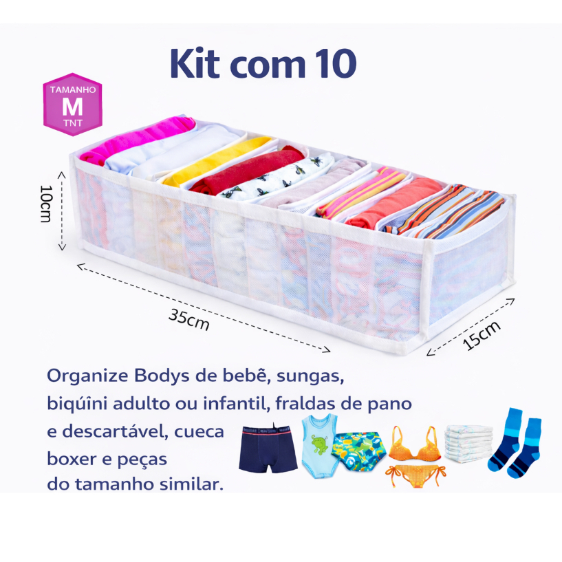 Kit 10 Colmeia organizadora/Organizador de guarda roupa P, M e G – Organizalux