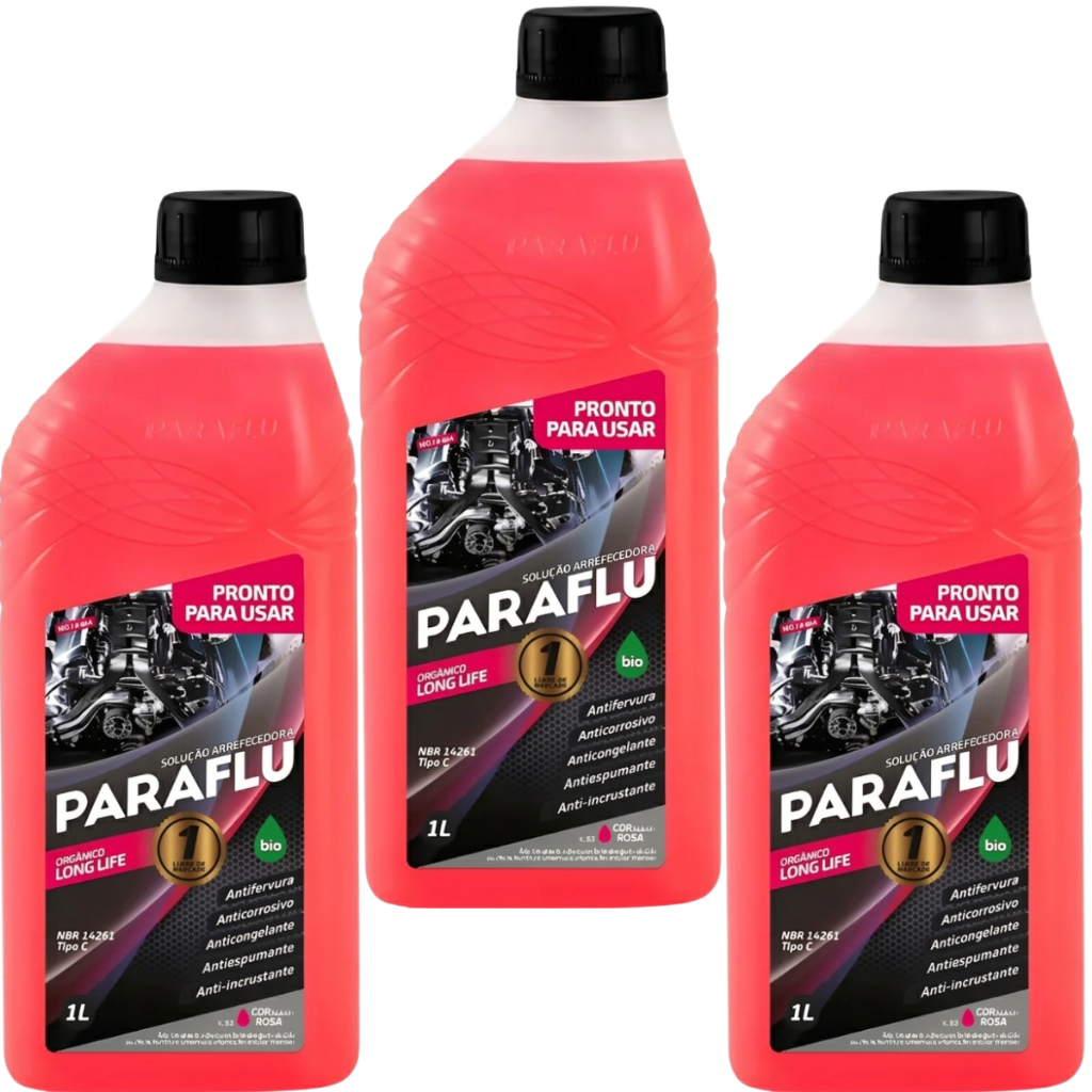 Kit 3 Aditivos Radiador Paraflu Pronto Uso Rosa Orgânico 1l