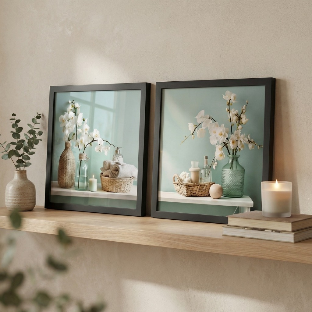 Kit 2 Quadros Vasos Flores Cyan 18x18cm Banheiro Lavabo moldura e vidro em Oferta na Shopee