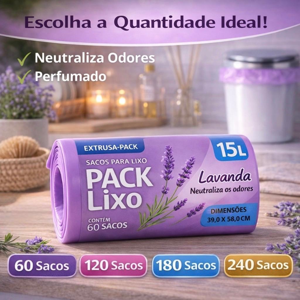 Saco de Lixo Lavanda 15 Litros Perfumado Cheiroso Resistente Anti Inseto Anti Odor