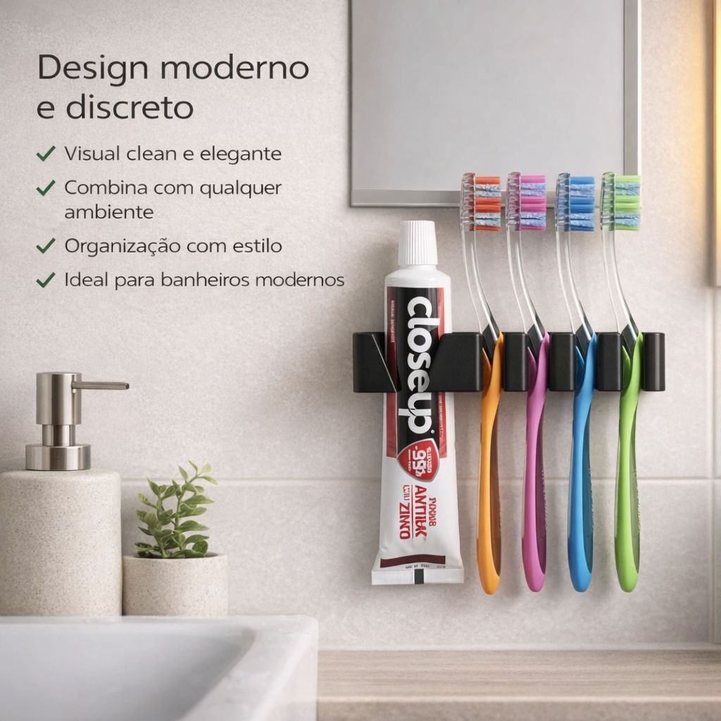 Suporte Escova de Dente Pasta Organizador Banheiro Parede Prático Moderno