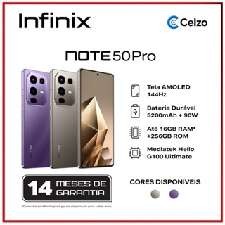 Smartphone Infinix Note 50 Pro 256GB 8GB RAM  NFC Prata Racing + Carregador Sem Fio em Oferta na Shopee