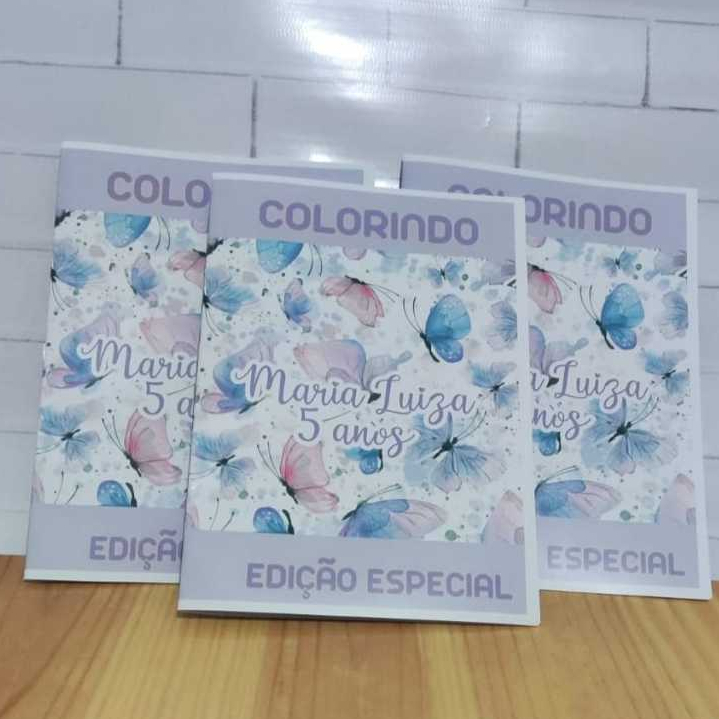 Revistinha de Colorir Personalizada jardim das borboletas lilas Lembrancinha de Aniversário Infantil