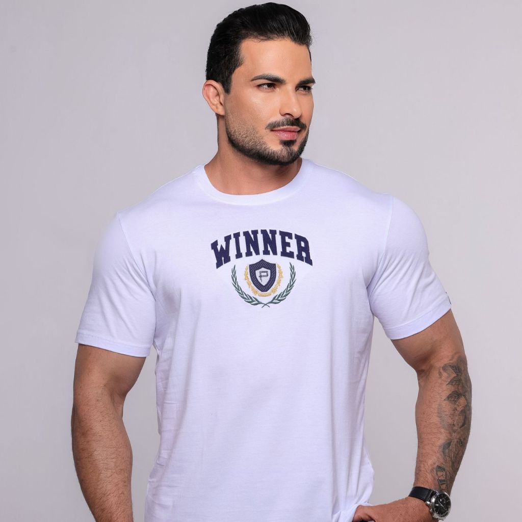 Camisa Casual Camiseta Bordada Masculina  Pontobr Winner 100% Algodão Premium Slim Fit Dia a Dia