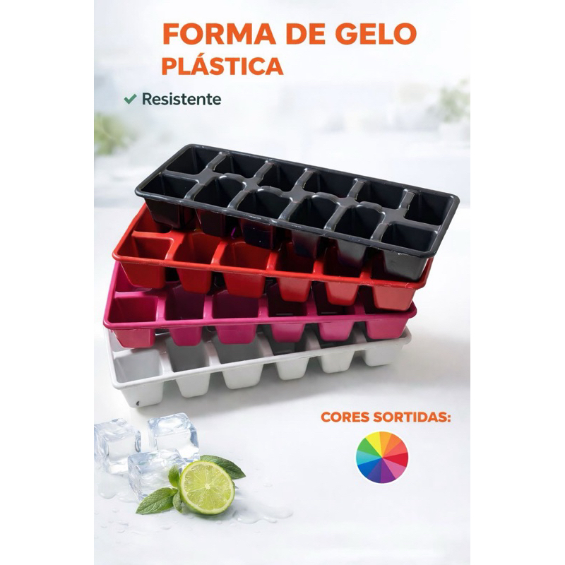 Kit Forma de Gelo Plástica 12 Cavidades – 5, 10 ou 15 Unidades