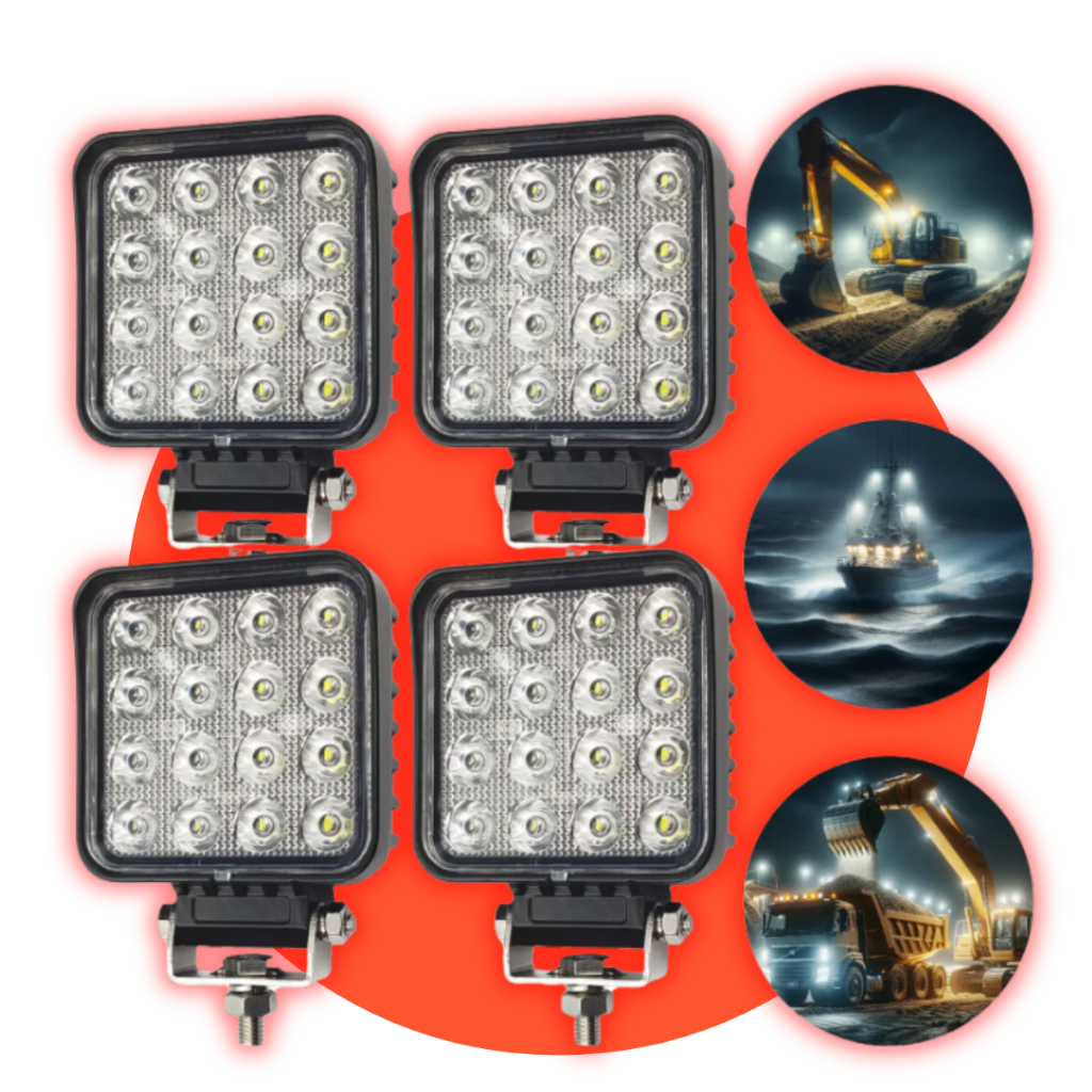 Kit 4 Farol Led Milha 48w Universal Para Caminhão Trator Escavadeira Jeep Troller 4x4