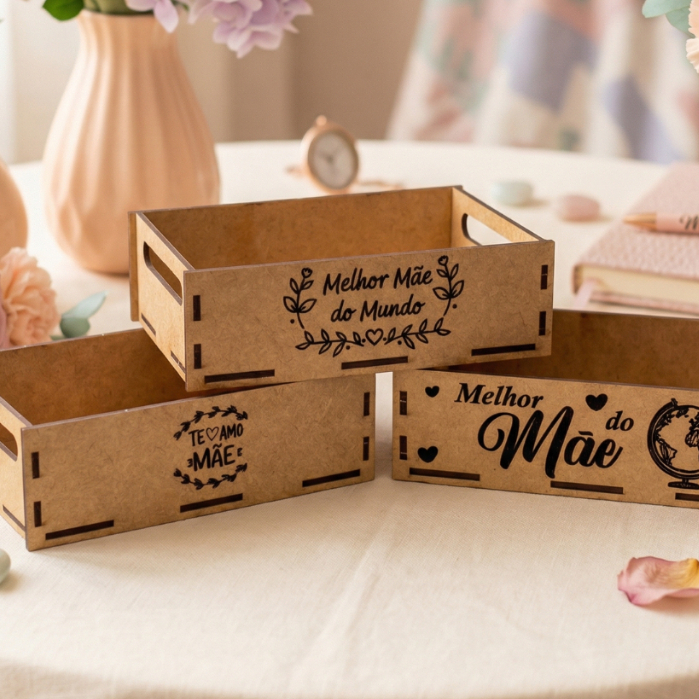 Kits Bandeja para Presente Dia das Mães em Mdf decorada para Brindes e Lembrancinhas