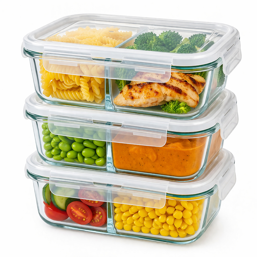 Kit 1/2/3 Conjunto Potes Vidro Hermético Mantimentos Marmita 1040ml com Divisorias 4 Travas Marmita Fit Microondas em Oferta na Shopee