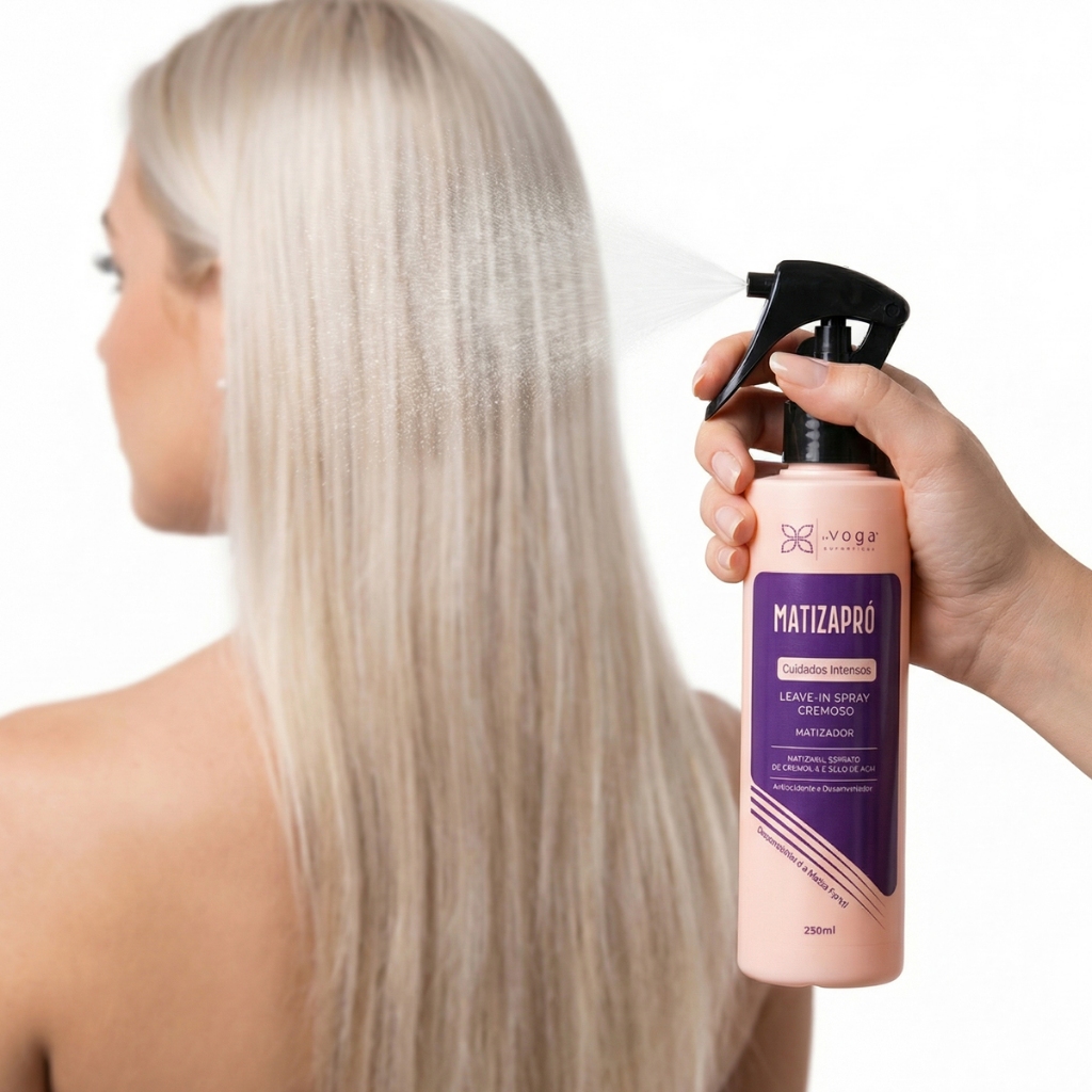 Matizador Loiro Platinado Leave In Spray 230ml Tira Amarelado Protetor Térmico Cabelo Descolorido MatizaPró In Voga