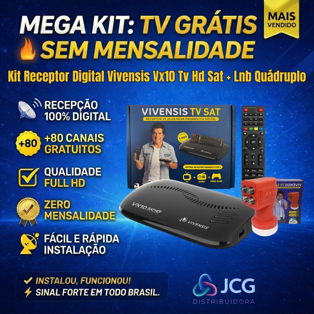 Kit Receptor Digital Vivensis Vx10 Tv Hd Sat + Lnb Quádruplo