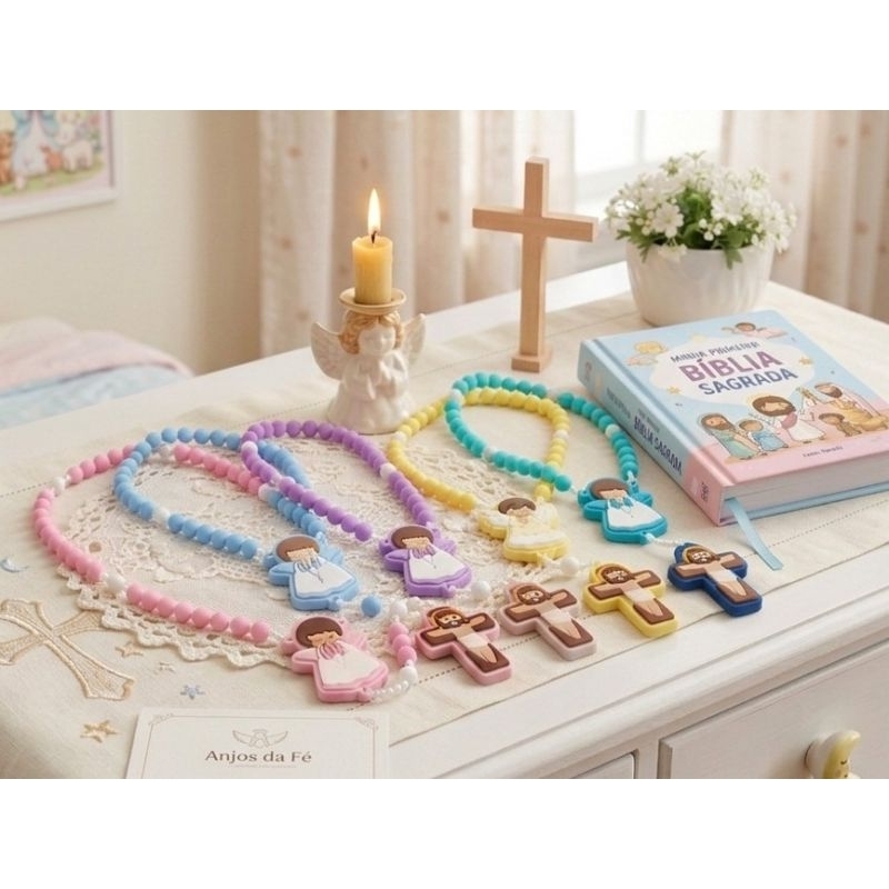 Terço Infantil Personalizado com Nome – Diversas Cores – Lembrancinha Batizado e Primeira Comunhão