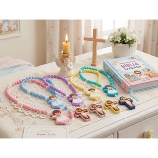 Terço Infantil Personalizado com Nome – Diversas Cores – Lembrancinha Batizado e Primeira Comunhão em Oferta na Shopee