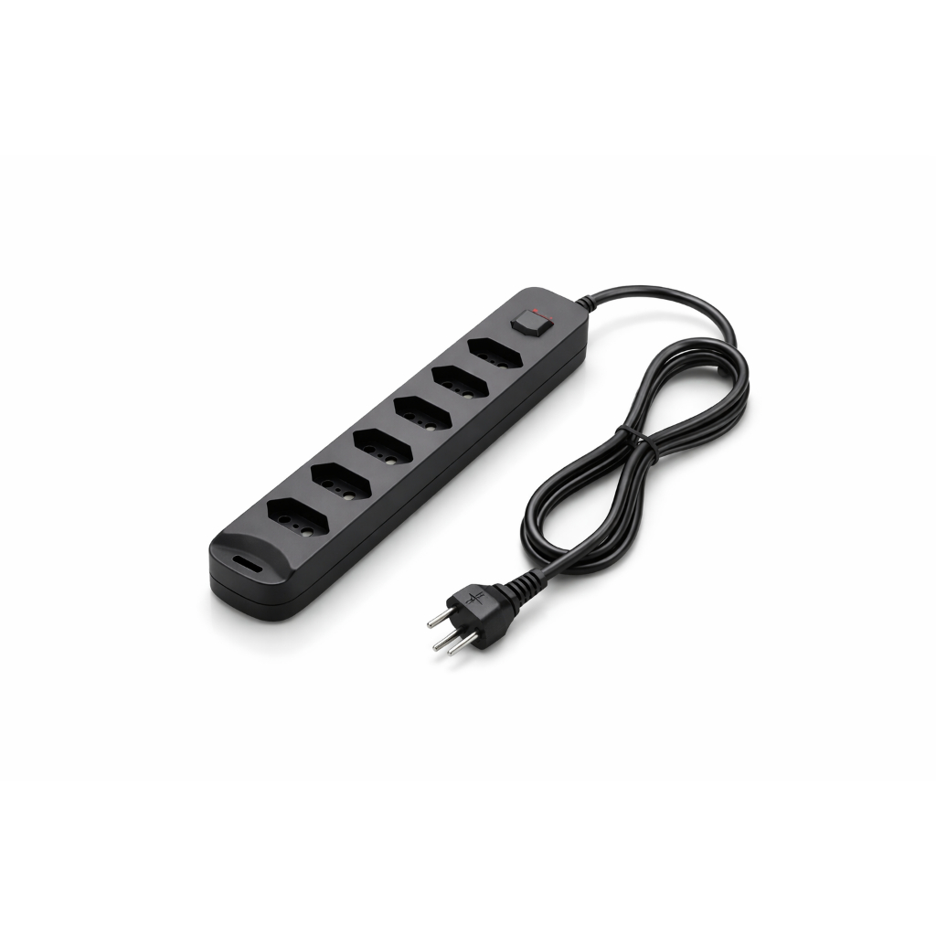 Extensão Régua Filtro de Linha 6 Tomadas Bivolt 10A com Fusível 1 Metro Elétrica Régua de Tomada