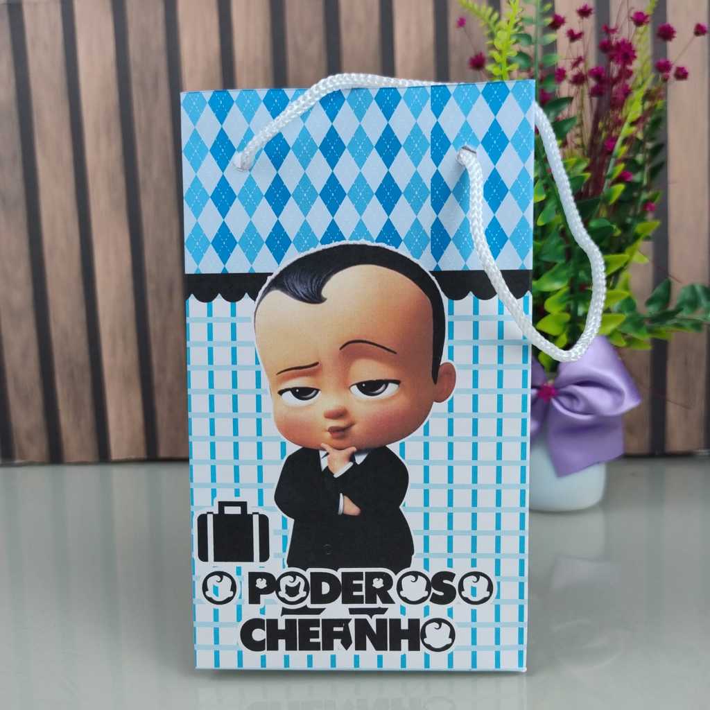 Sacolinha Surpresa Poderoso Chefinho Cabelo Preto Lembrancinha Tamanho P 16x9,5cm  |