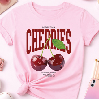 Camiseta Lançamento T-shirt Algodão Estampada CHERRYS Cereja Blusa para Academia Larga  Fresca em Oferta na Shopee