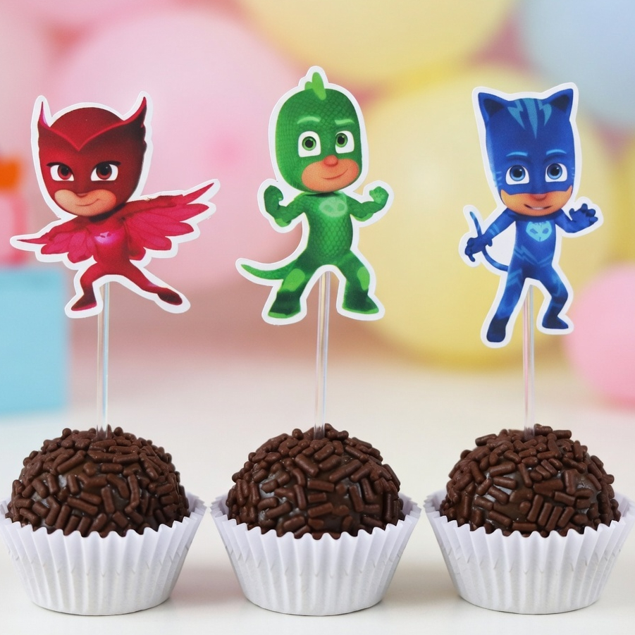 50 Tags Topper Docinho Cupcake PJMasks Festa Infantil Enfeite Mesa