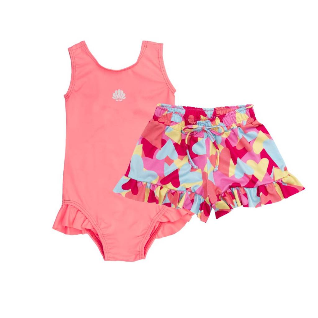 Maiô Praia Piscina Natação Infantil + Shorts Saída De Praia Menina Proteção UV