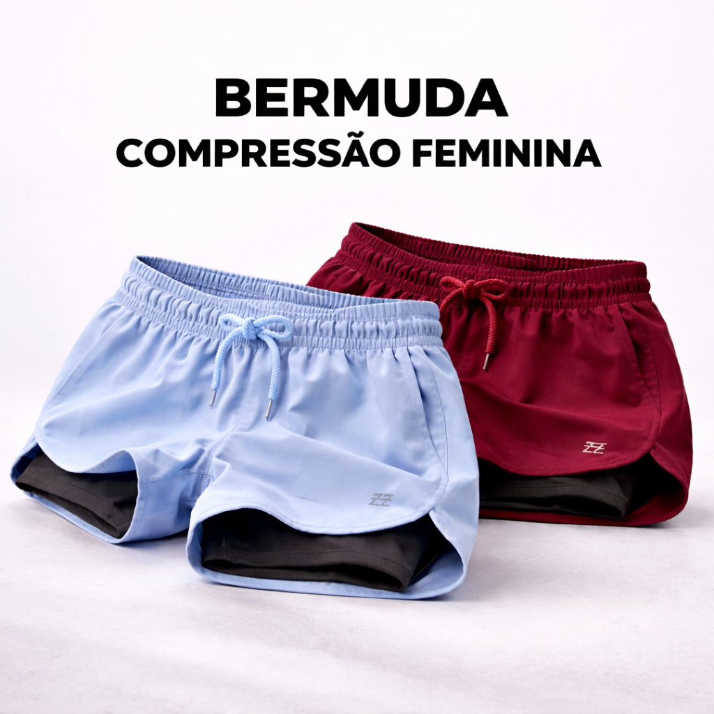 Shorts Compressão 2 em 1 Feminino Academia Caminhadas Corrida Bermuda Dupla Para Treino e Esportes Luzzoo