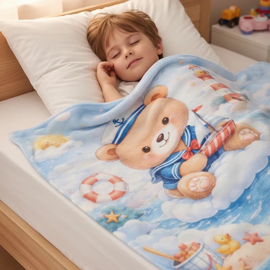Manta Cobertor Microfibra Solteiro Kids Menino Urso Marinheiro Macio Infantil