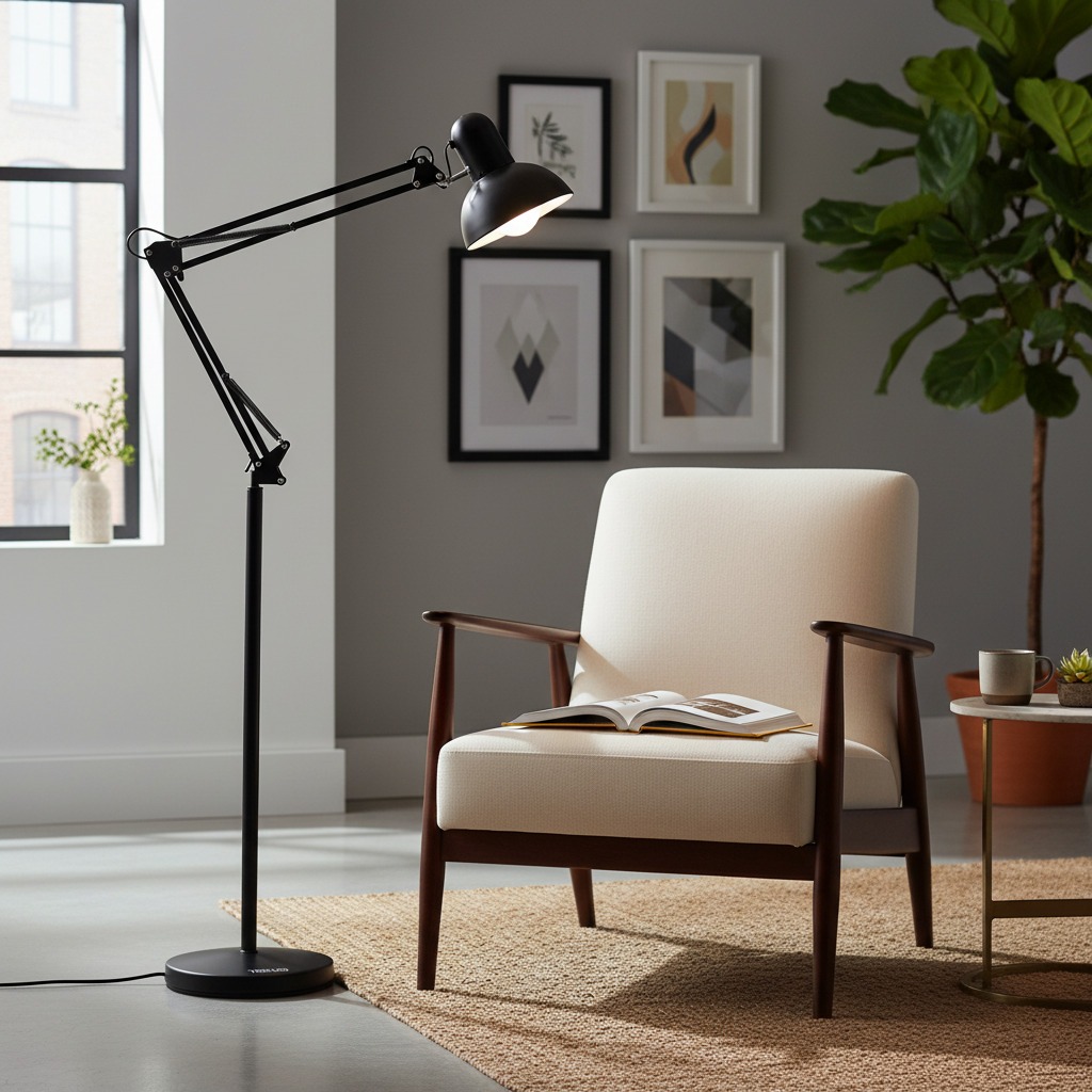 Luminária De Chão Braço Articulado Coluna Abajur Chão Preto Escritório Quarto Sala Luminária Piso Pedestal