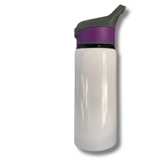Garrafa squeeze de Alumínio 600ml para Sublimação com Tampa roxa e Bico de Silicone – Garrafa Personalizável