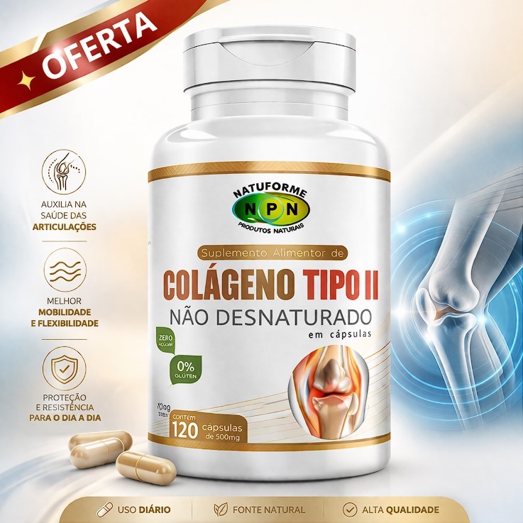 Colágeno Tipo 2 Não Desnaturado Puro ORIGINAL Para Articulação Joelho E Ossos 120 Cápsulas